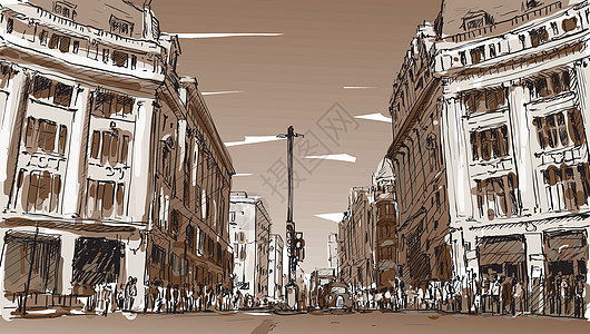 张掖路步行街素描城市景观的伦敦插画