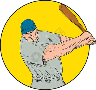 棒球运动员挥动蝙蝠画面糊姿态画线墨水草图男性运动手绘手工圆圈图片