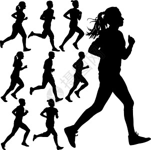 套剪影 短跑运动员和女子运动员肾上腺素街道竞赛运动团体训练插图跑步优胜者冠军图片