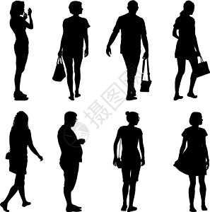 黑色剪影一群人站在各种姿势手势女性团队潮人通讯绘画团体社区商务成人图片