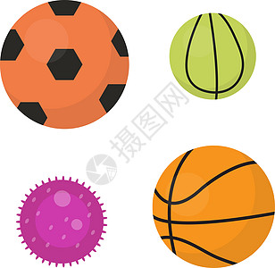球设置图标平面卡通风格 足球篮球网球的集合 孤立在白色背景上 矢量插图剪贴画图片