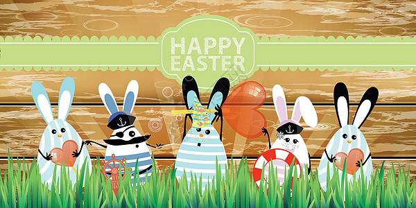 复活节 兔蛋与滑稽可爱的脸木板木头焦糖卡片插图艺术花园墙纸耳朵队长图片