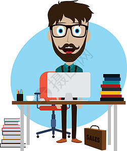在办公室 des 后面工作的商务人士男人桌面家具男性胡子套装电脑企业家桌子人士图片