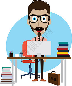在办公室 des 后面工作的商务人士商业男人电脑男性椅子桌面文书桌子商务胡子图片