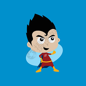 经典 pos 的可爱和惊人的卡通超级英雄漫画蓝色肌肉超级英雄身体男人红色力量插图卡通片图片