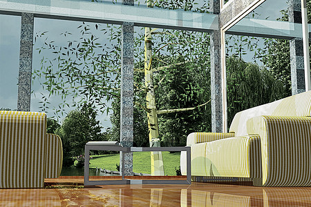 现代客厅蓝色房间别墅玻璃橙子立方体家具沙发院子奢华图片