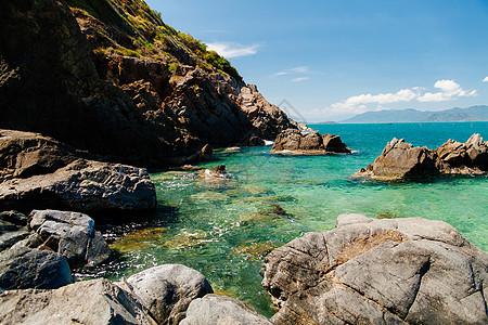 蓝色海洋环礁湖海滩情调荒野海洋支撑海景旅游海岸线海岸天空岩石图片