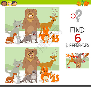 与动物的差异游戏松鼠黄鼠狼谜语教育狐狸孩子们工作插图乐趣解决方案图片