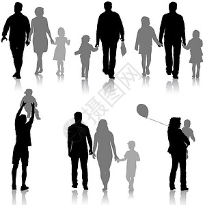 在白色背景上设置幸福家庭的轮廓 矢量图快乐孩子妈妈童年乐趣插图父母男人男生母亲图片