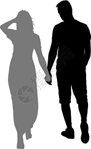 剪影男人和女人手拉手走路白色家庭绅士合伙女性夫妻黑色婚姻男性身体图片