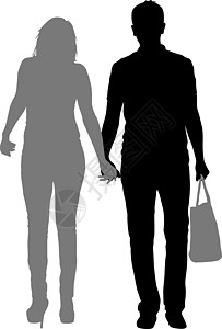 剪影男人和女人手拉手走路婚姻性别父母女性伙伴男性白色合伙成人夫妻图片