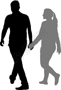 剪影男人和女人手拉手走路婚姻男性插图女士成人夫妻白色绅士父母职员图片
