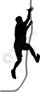 黑色剪影登山者在手边攀登钢丝风险救援运动齿轮登山成人远足行动力量绳索图片