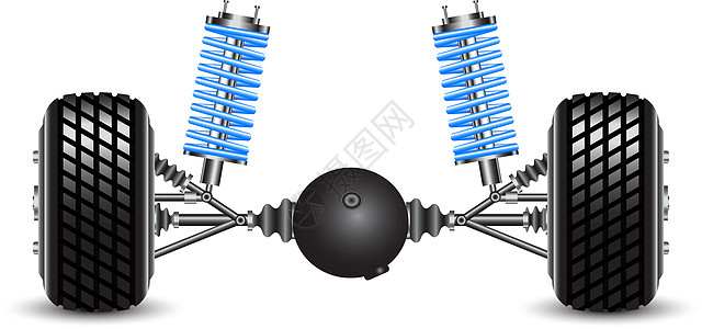 汽车弹簧和差速器的后悬架圆柱黑色技术轮胎轮子轮辋橡皮圆圈机器刹车图片