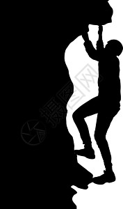 白色背景上的黑色剪影攀岩者首脑力量男人挑战顶峰成人冒险岩石绳索肾上腺素图片