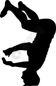 在白色背景上的黑色剪影霹雳舞者飞跃断路器男人平衡成人体操运动特技文化演员图片