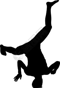在白色背景上的黑色剪影霹雳舞者文化插图青少年男性运动演员男人行动活动飞跃图片