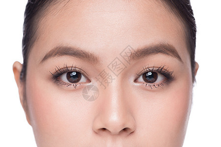 闭上眼睛 近视美丽的亚洲女人 棕色的双眼组成e图片