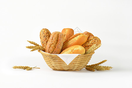 面包卷和小圆面包篮子播种食品食物脆皮杂粮馒头图片