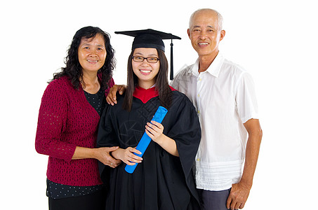 亚洲毕业亚洲召集父亲微笑成人拥抱成就父母女儿孩子们学生图片