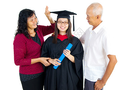 亚洲毕业亚洲庆典女儿砂浆拥抱母亲喜悦召集成人父母父亲图片