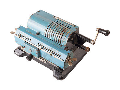 机械计算器白色办公室工作模拟机器金属杠杆计算古董蓝色图片