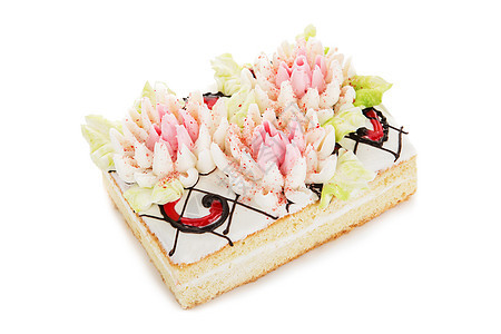 饼干蛋糕 装饰着白色的鲜奶油花糕点饮食生日糖粉美食礼物黄油甜点面包师浆果图片