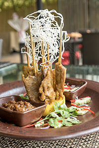 鸡肉制滑机花生马来语竹子食物午餐盘子辣椒烹饪美食小吃图片