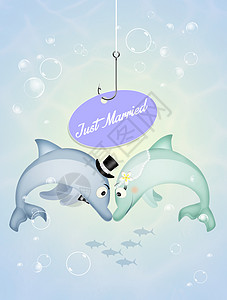 相爱的海豚情侣海洋夫妻配偶婚姻快乐插图动物新娘明信片庆典图片