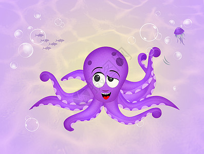 海底章鱼触手海洋生物快乐海洋插图卡通片动物图片