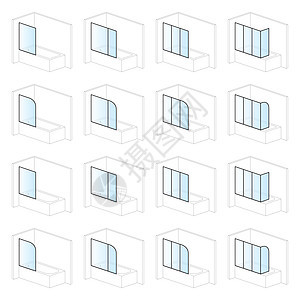浴缸屏风浴室安装和蒙太奇解决方案象形图类型屏幕正方形收藏厕所剪辑合金房子绘画金属象限图片