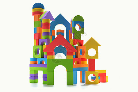 孤立的玩具块城堡孩子游戏蓝色建造木头白色婴儿建筑黄色构造图片