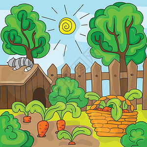 加胡萝卜的卡通花园 矢量插图图片