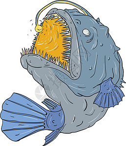 琵琶鱼俯冲诱饵 Drawin蛇形草图墨水海洋生物远洋野生动物动物插图手绘八角背景图片