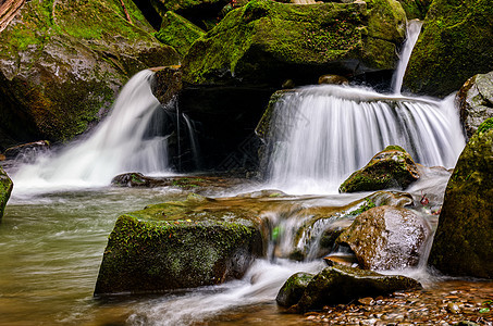 河上小级联在乡间岩石流动巨石苔藓公园绿色力量运动树木环境图片