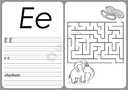 AZ字母  拼图工作表  可爱大象和花生绘画教育墙壁动物卡通片方法小路漫画出口快乐图片