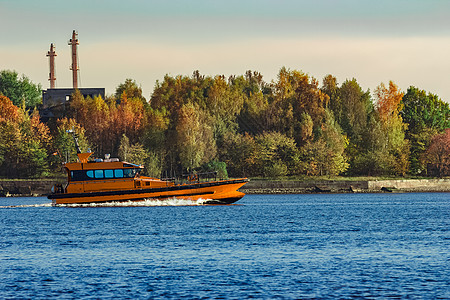 橙色领航船船运海岸线服务速度发动机全体工艺拖船安全汽艇图片