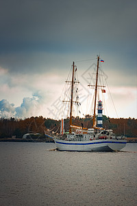 白帆船插图水手海盗蓝色材料古董巡航双桅血管桅杆图片