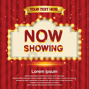 红幕幕背景的复古剧院标志框架庆典窗帘灯泡展示空白马戏团电影游戏红色图片