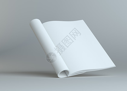 灰色背景上的空白打开纸小册子杂志教育白色阴影插图床单教科书对象平装出版物图片