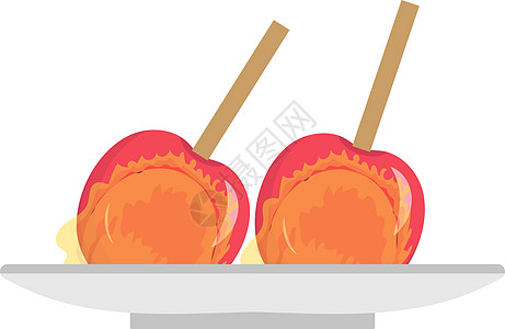 焦糖平面卡通风格的苹果 在白色背景隔绝的糖果苹果 矢量插图剪贴画图片