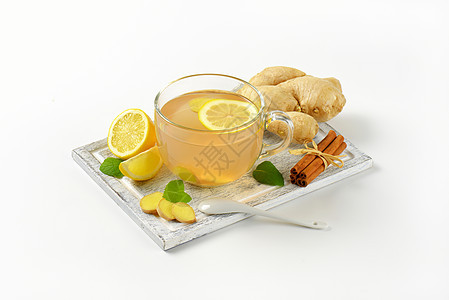 一杯姜茶饮料杯子食物热饮玻璃杯柠檬肉桂图片