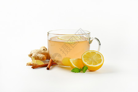 一杯姜茶饮料玻璃杯热饮肉桂食物柠檬杯子图片
