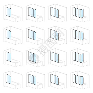 浴缸屏风浴室安装和蒙太奇解决方案象形图类型插图淋浴象限外壳正方形金属解决方案收藏合金屏幕图片