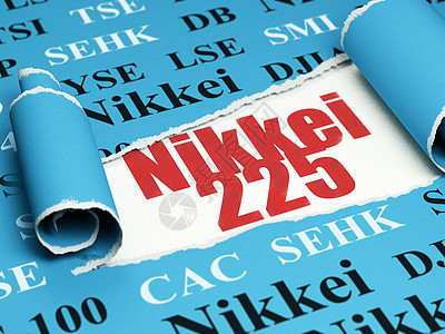 股市指数概念 红文Nikkei 225 在撕破纸下背景图片