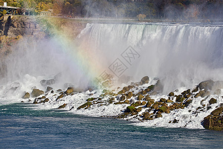 美丽的图像 有惊人的 强大的尼亚加拉瀑布和彩虹图片