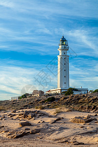 卡迪兹特拉法加尔灯塔导航援助探照灯聚光灯灯塔建筑颜色海景岩石蓝色图片