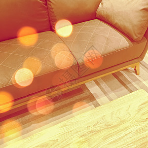 在客厅用橙色沙发照亮了Bokeh灯光图片