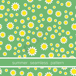 与洋甘菊花的无缝模式 矢量打印插图绿色白色黄色花香洋甘菊花瓣植物墙纸背景图片