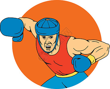 业余拳击超权拳击圈绘图墨水艺术品男人用具草图帽子高架防护圆圈运动图片